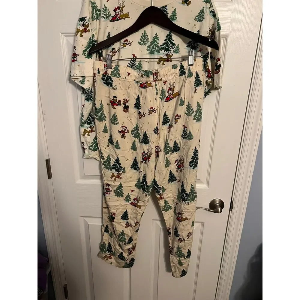 disney Mickey Christmas Pajama Set – Cream Christmas Tree Top & Pants